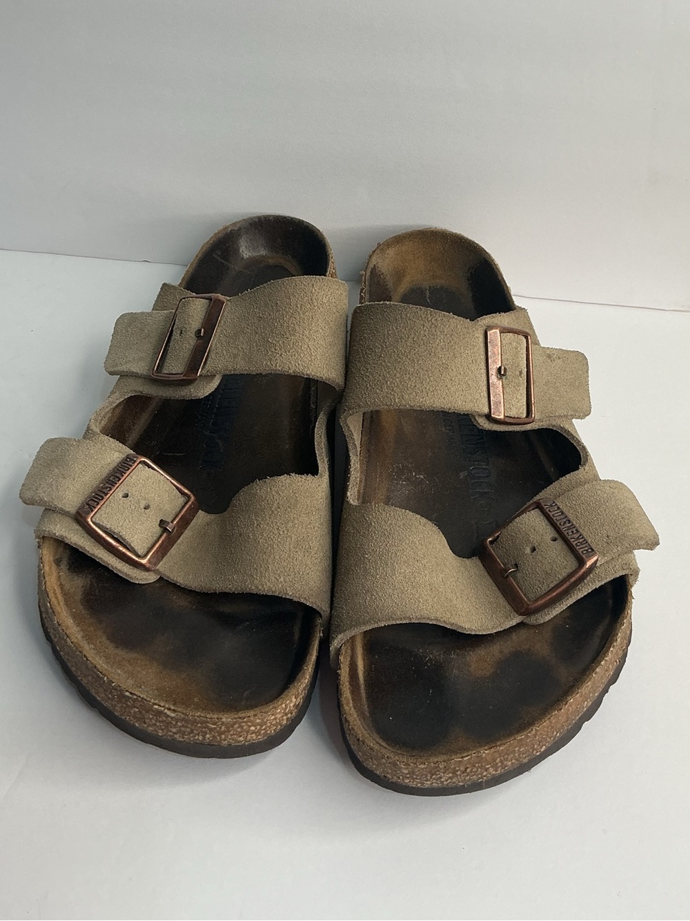 Birkenstock Arizona Taupe Suede Slides Cork Sandals Women’s 8